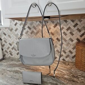 Kate Spade Gray Shoukder Crossbody Bag and Wallet Set
